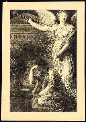 Antique Print-BRAHMS-ALLEGORY-ANGEL-HARP-COMPOSER-Henri Fantin Latour-1898
