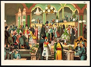 Antique Music Print-BALL-ORCHESTRA-19TH CENTURY COSTUME-1890