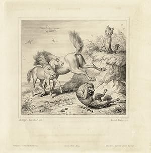 Antique Print-REYNARD-REINEKE FUCHS-FOX-FABLE-HORSE-Pl.28-Goethe-Kaulbach-1846