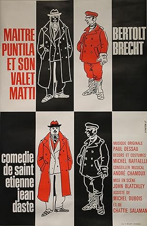 "MAITRE PUNTILA ET SON VALET MATTI de Bertolt BRECHT" Affiche originale entoilée 1966