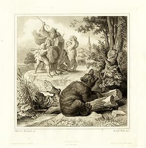 Antique Print-REYNARD-REINEKE FUCHS-FOX-FABLE-BEAR-Pl.2-Goethe-Kaulbach-1846
