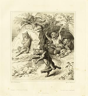 Antique Print-REYNARD-REINEKE FUCHS-FOX-WOLVE-FABLE-Pl.30-Goethe-Kaulbach-1846