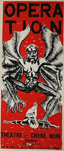 "OPERA-TION de Gérard GELAS au THEÂTRE du CHÊNE NOIR" Affiche originale entoilée 1970