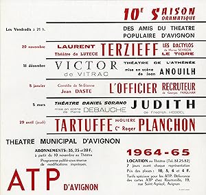 "ATP d'AVIGNON (Programme 1964/65)" Affiche originale entoilée