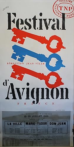"IX° FESTIVAL D'AVIGNON (Juillet 1955)" Affiche originale entoilée (Litho JACNO)
