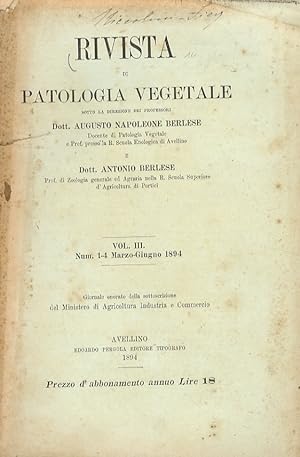 RIVISTA di patologia vegetale, sotto la direzione dei proff. Dott. Augusto Napoleone Berlese [.] ...