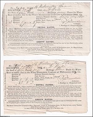 Water Rent Receipts, dated 1843 & 1845, paid to the West Middlesex Company. Two printed receipts,...