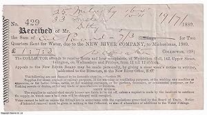 Rent receipt, dated 1889, for Two Quarters Rent for Water due to the New River Company [Islington...