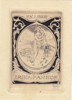 Bild des Verkufers fr Ex Libris Erika Pankok. Schwebende, aus Fllhorn Blten streuend. Flora. zum Verkauf von Antiquariat  Braun