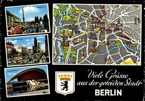 Stadtplan Ansichtskarte / Postkarte Berlin Mitte, Funkturm, Kongresshalle, Gedächtniskirche, Sehe...