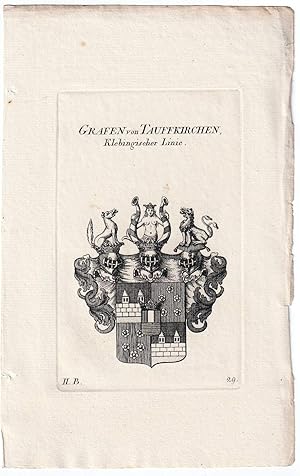 Imagen del vendedor de Grafen von Taufkirchen, Klebingischer Linie. Kupferstich-Wappen. a la venta por Antiquariat Dennis R. Plummer