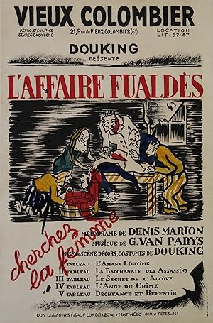 "L'AFFAIRE FUALDÈS de Denis MARION par DOUKING" Affiche originale entoilée 1950