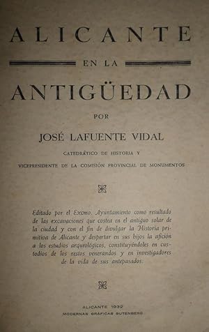 Imagen del vendedor de Alicante en la antigedad. a la venta por Librera Anticuaria Antonio Mateos
