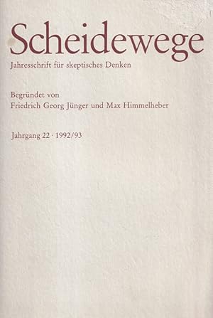Seller image for Scheidewege Jahrgang 22 - 1992/93 Jahresschrift fr skeptisches Denken for sale by Versandantiquariat Nussbaum