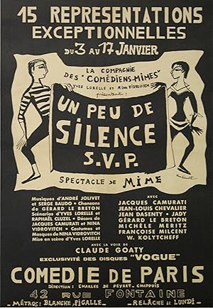 "UN PEU DE SILENCE S.V.P. de LORELLE & Nina VIDROVITCH" Affiche originale entoilée 1954
