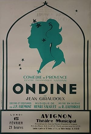"ONDINE de Jean GIRAUDOUX" Affiche originale entoilée (Réalisation René LAFFORGUE) 1960