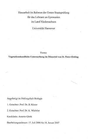 Vegetationskundliche Untersuchung im Dünental von St. Peter-Ording. -