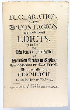 Declaration Des wegen Der Contagion jüngst publicirten Edicts, In den Punct Des Mit denen nahe be...