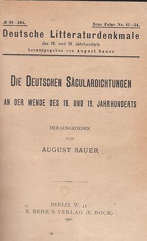 Bild des Verkufers fr Die deutschen Sculardichtungen an der Wende des 18. und 19. Jahrhunderts. - zum Verkauf von Antiquariat Tautenhahn