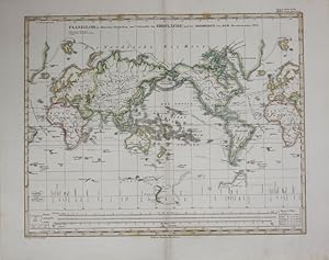 Bild des Verkufers fr Planiglob in Mercators Projection, zur bersicht der Erdflche und der Seereisen, von Adolf Stieler. Neue verbesserte Auflage 1853. - zum Verkauf von Antiquariat Tautenhahn