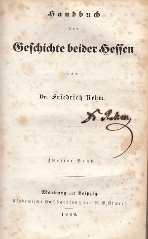 Bild des Verkufers fr Handbuch der Geschichte beider Hessen. Zweiter Band. - zum Verkauf von Antiquariat Tautenhahn