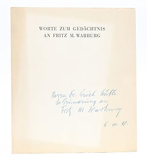 Seller image for Worte zum Gedchtnis an Fritz M. Warburg, Teilhaber der Firma M.M. Warburg u. Co. - for sale by Antiquariat Tautenhahn
