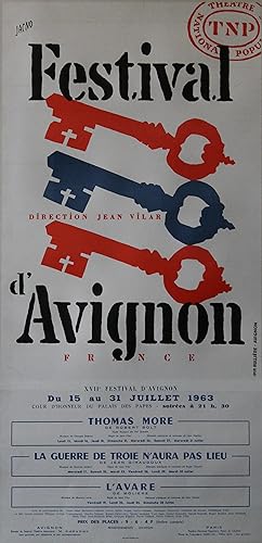 "XVII° FESTIVAL D'AVIGNON (1963)" Affiche originale entoilée (Litho JACNO)