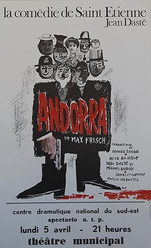 "ANDORRA de Max FRISCH" Affiche originale entoilée (Jean Dasté & Michel Dubois) 1965