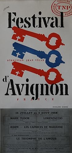 "XII° FESTIVAL D'AVIGNON (Juillet 1958)" Affiche originale entoilée (Litho JACNO)