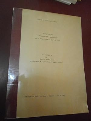 Dictionnaire Languedocien Français langue St Hippolyte du Fort Gard 1798.