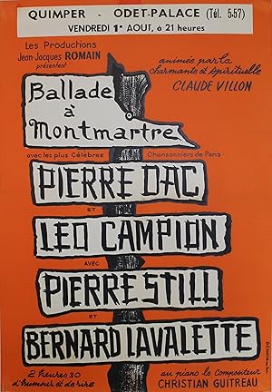 "BALLADE A MONTMARTRE" Affiche originale entoilée (Pierre DAC, Léo CAMPION) 1952