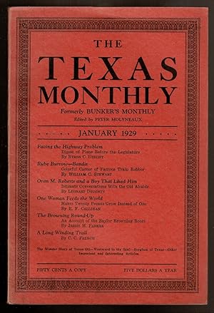 Seller image for THE TEXAS MONTHLY, JANUARY 1929 for sale by Circle City Books