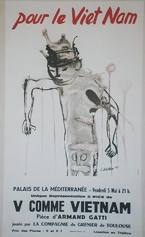 "V COMME VIETNAM d'Armand GATTI" Affiche originale entoilée CALDER 1967