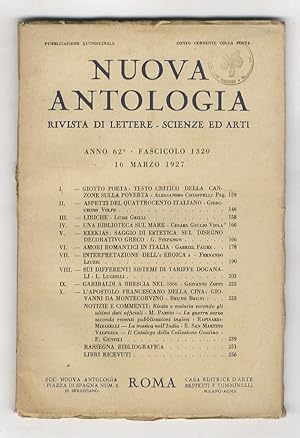 NUOVA Antologia. Rivista di lettere, scienze ed arti. Anno 62°. Fascicolo 1320. 16 marzo 1927.