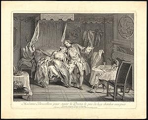 Antique Print-BEDROOM ROMANCE-CAT-DOG-SATIRE-Surugue-Pater-1730