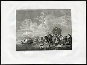 Antique Master Print-LANDSCAPE-HORSE-HAY MAKING-Dupreel-Wouwermans-ca. 1810