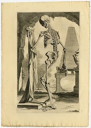 Antique Master Print-ANATOMY-HUMAN SKELETON-BONES-SKULL-Bidloo-de Lairesse-1685