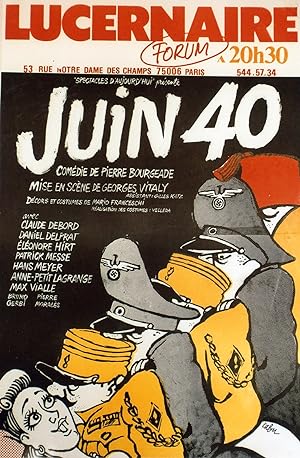 "JUIN 40 de Pierre BOURGEADE" Affiche originale entoilée CABU 1980