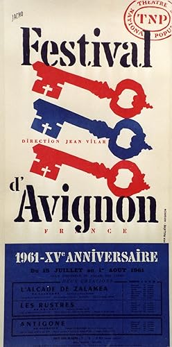 "XV° FESTIVAL D'AVIGNON (Juillet 1961)" Affiche originale entoilée (Litho JACNO)