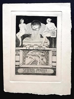 Exlibris Ex libris - Künstler: Hans .berger - Eigner: Siegfried Praeger - orig. Radierung um 1917