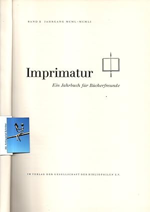 Bild des Verkufers fr Imprimatur X [10]. Jahresgabe der Gesellschaft der Bibliophilen Hamburg. zum Verkauf von Antiquariat Schrter -Uta-Janine Strmer