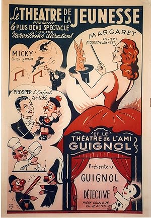 "THÉÂTRE DE LA JEUNESSE et de l'AMI GUIGNOL" Affiche originale entoilée HARFORT