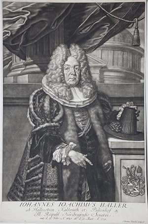 Bild des Verkufers fr Portrait. Dreiviertelfigur mit Percke und Pelzmantel. Mezzotinto (Schabkunst) von Johann Kenckel. zum Verkauf von Antiquariat  Braun