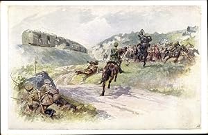 Künstler Ansichtskarte / Postkarte KuK Panzerzug vernichtet feindliche Kavallerieeskadron, I WK
