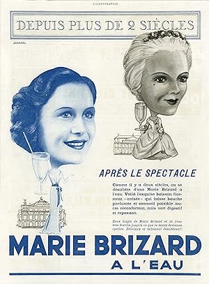 "MARIE BRIZARD après le spectacle" Annonce originale entoilée L'ILLUSTRATION 1938