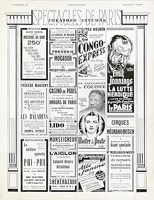 "SPECTACLES DE PARIS" Annonce originale entoilée L'ILLUSTRATION 7/12/1940