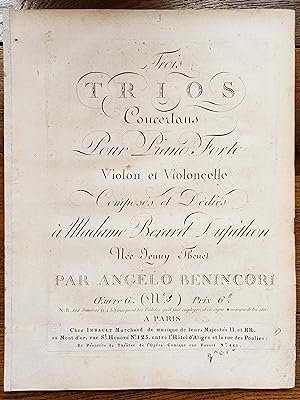 Image du vendeur pour Trois trios concertans pour piano forte violon et violoncelle. Oeuvre 6, N3. mis en vente par Flix ALBA MALZIEU