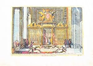 Antique Copperplate Engraving Rococo architecture- Library.