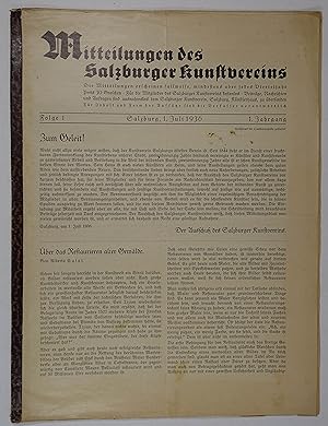 Seller image for Mitteilungen des Salzburger Kunstvereines. 1. Jahrgang Folge 1-3 u. 2. Jahrgang Folge 1-3. Salzburg 1936-37. Gr. 4. 4 S. 2 S., 2 S.; 4 S., 4 S., 8 S., Rckenfalz. for sale by Antiquariat Johannes Mller