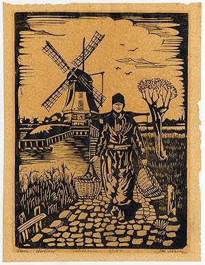 Antique Print-MOOI HOLLAND-VOLENDAM-COSTUME-WINDMILL-De Beer-ca. 1920